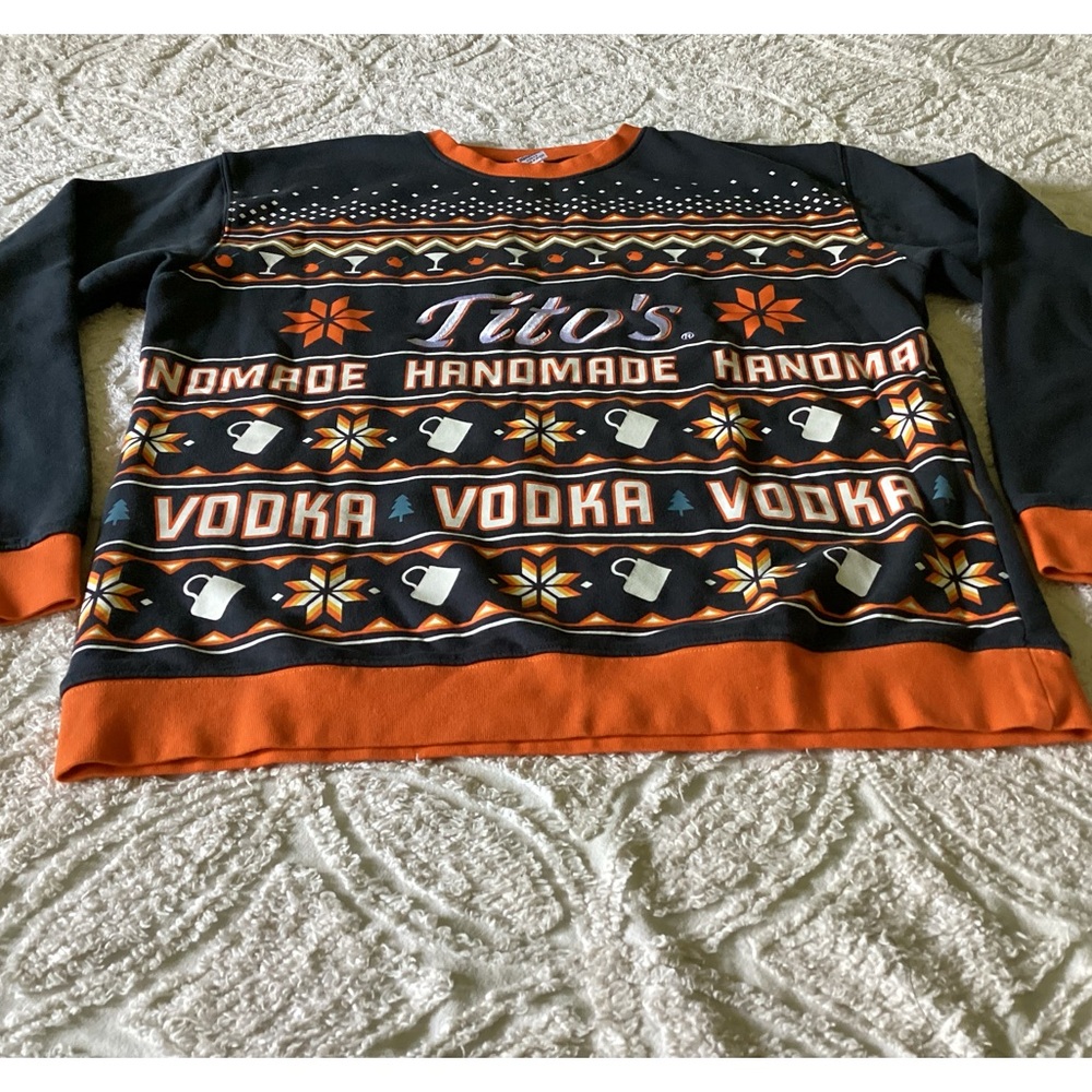 Tito's Handmade Vodka Ugly Christmas Sweatshirt Sweater L